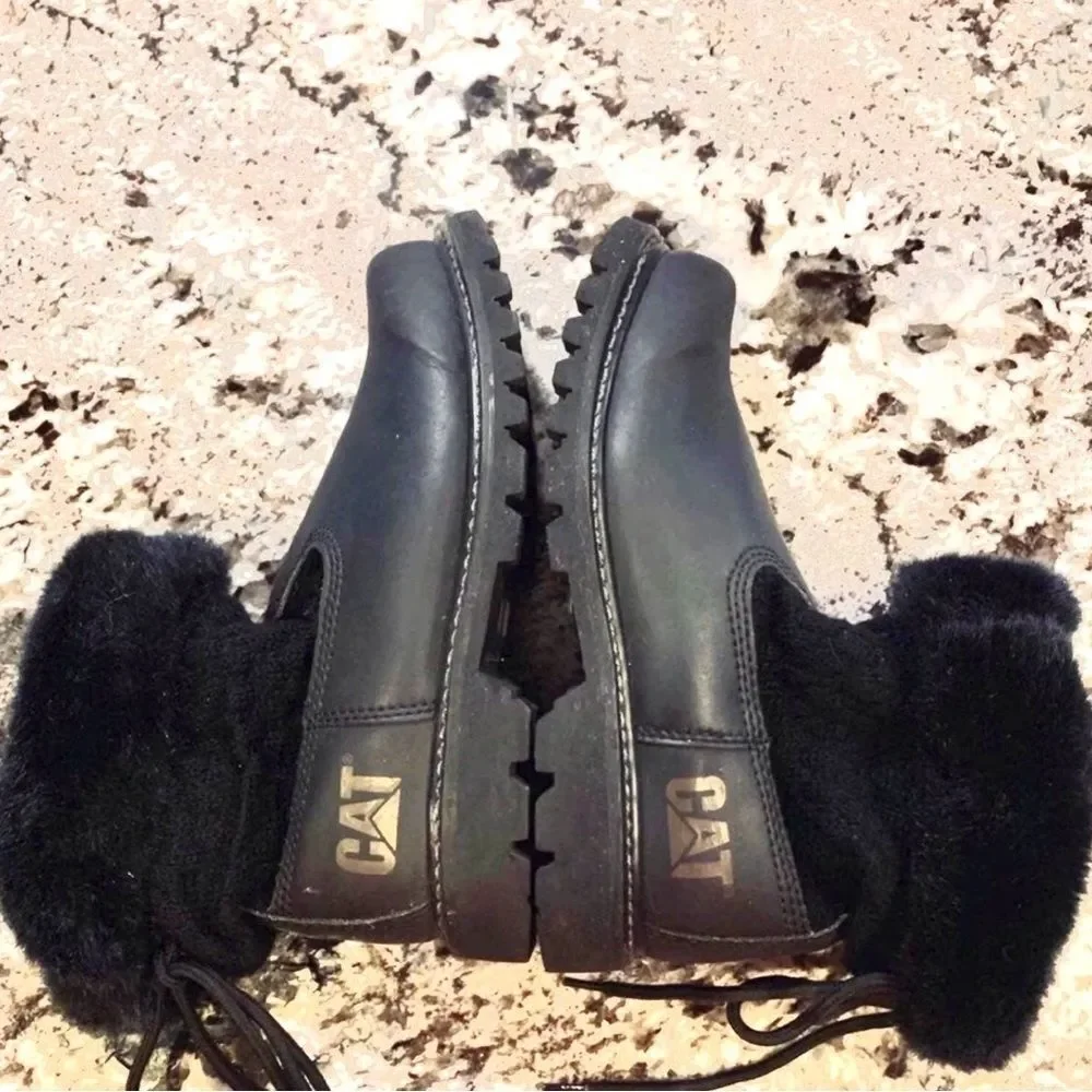 Cat Catapiller Women’s Bruiser Scrunch Fur Casual Work Winter Boots Black